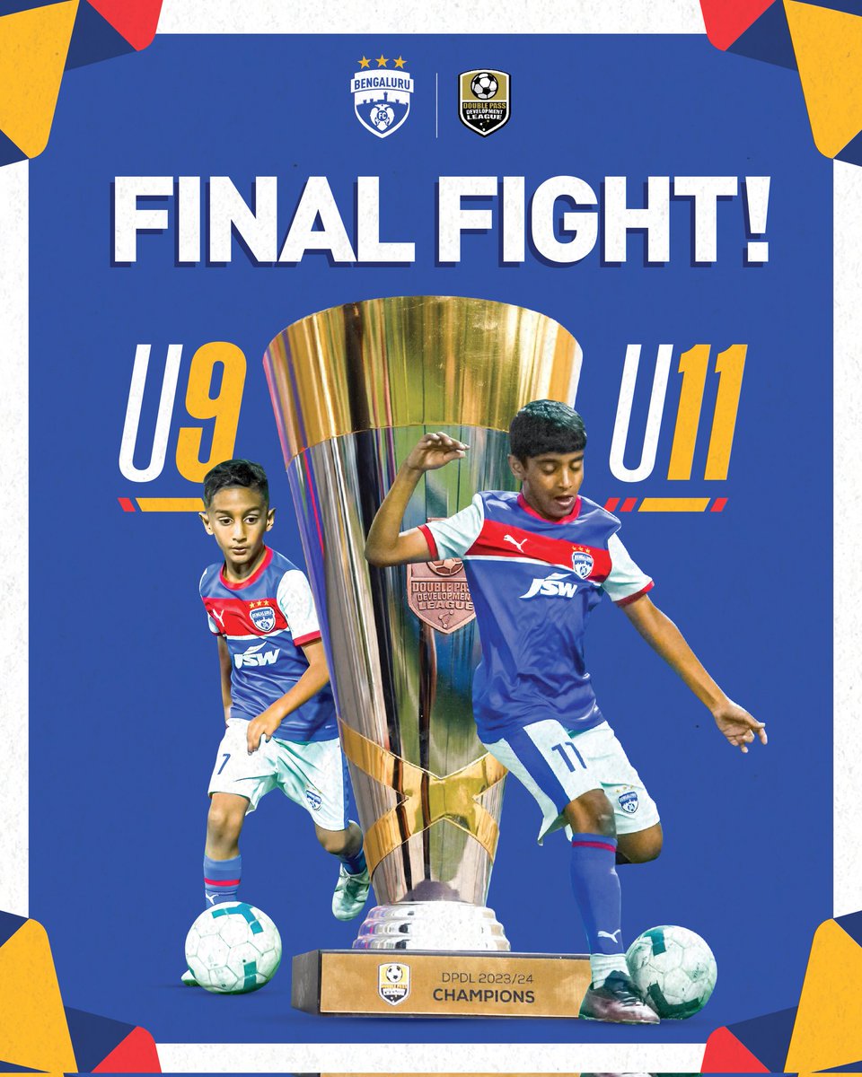 Championship in sight for our #JuniorBlues. 🏆 Our U9 and U11 academy teams will feature in the 𝗗𝗣𝗗𝗟 𝗙𝗶𝗻𝗮𝗹𝘀 this Sunday at the Play Arena, Sarjapur. ⚽ Good luck boys! 🙌🏼 #WeAreBFC #YouthDevelopment