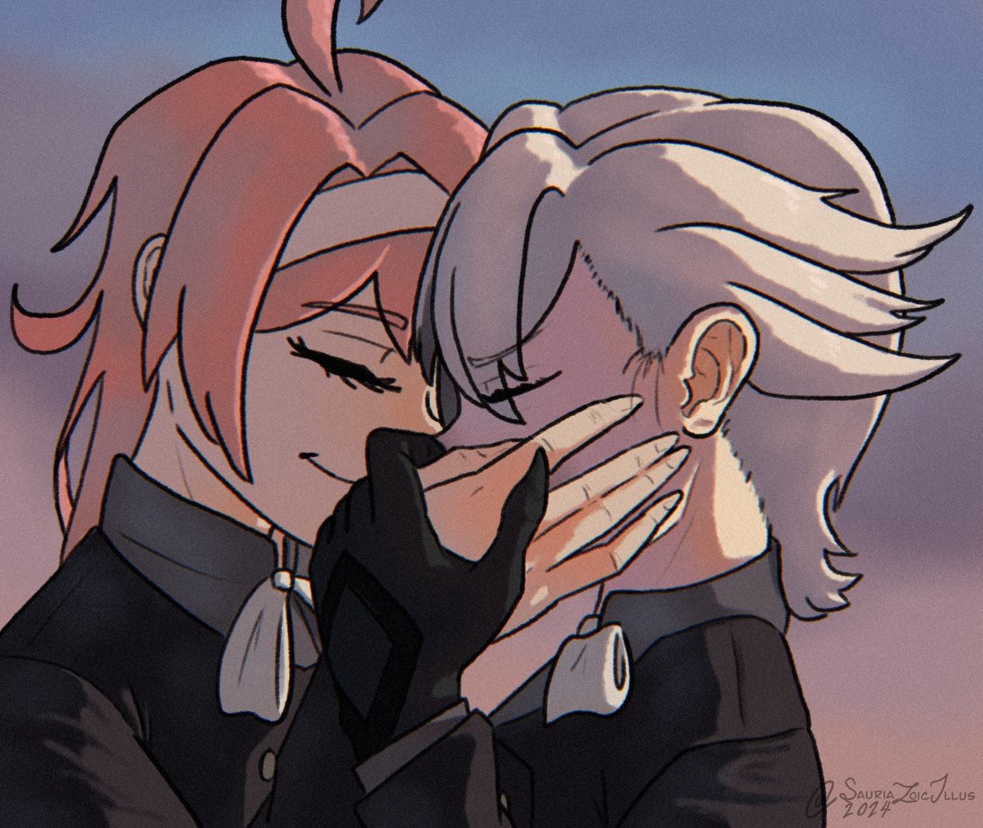 right on the tail end of lesbian visibility day 🫰 Arlecchino x Clervie because I JUST WANTED THEM TO BE HAPPY I HATE DOOMED YURI AARGGHHHH #GenshinImpact4ꓸ6 #arlecchinofanart