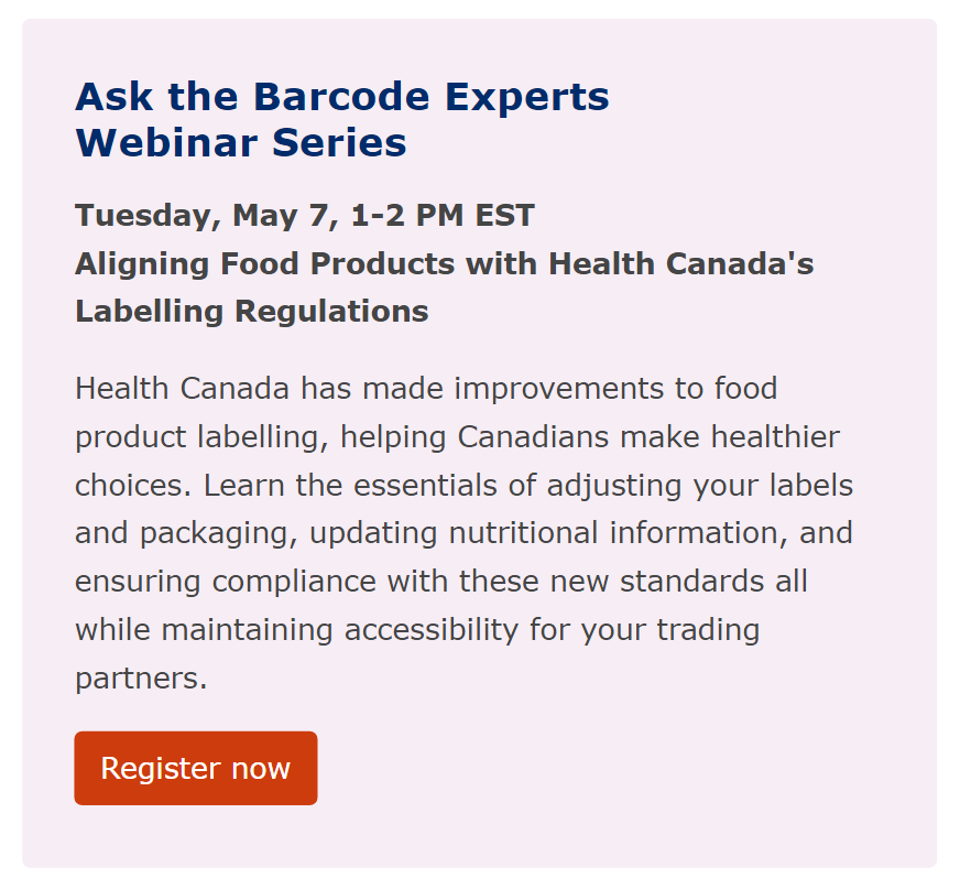 BCFoodPA's tweet photo. Hello everyone!

GS1 Canada is hosting a free webinar on Health Canada's new labeling regulations.

📅 May 7, 2024 (Tuesday)
⏰ 1:00 PM - 2:00 PM EST

If you are interested, please click on the link below to register:

https://t.co/HJcCyiboiV

Register now! https://t.co/8wZo16h5qY