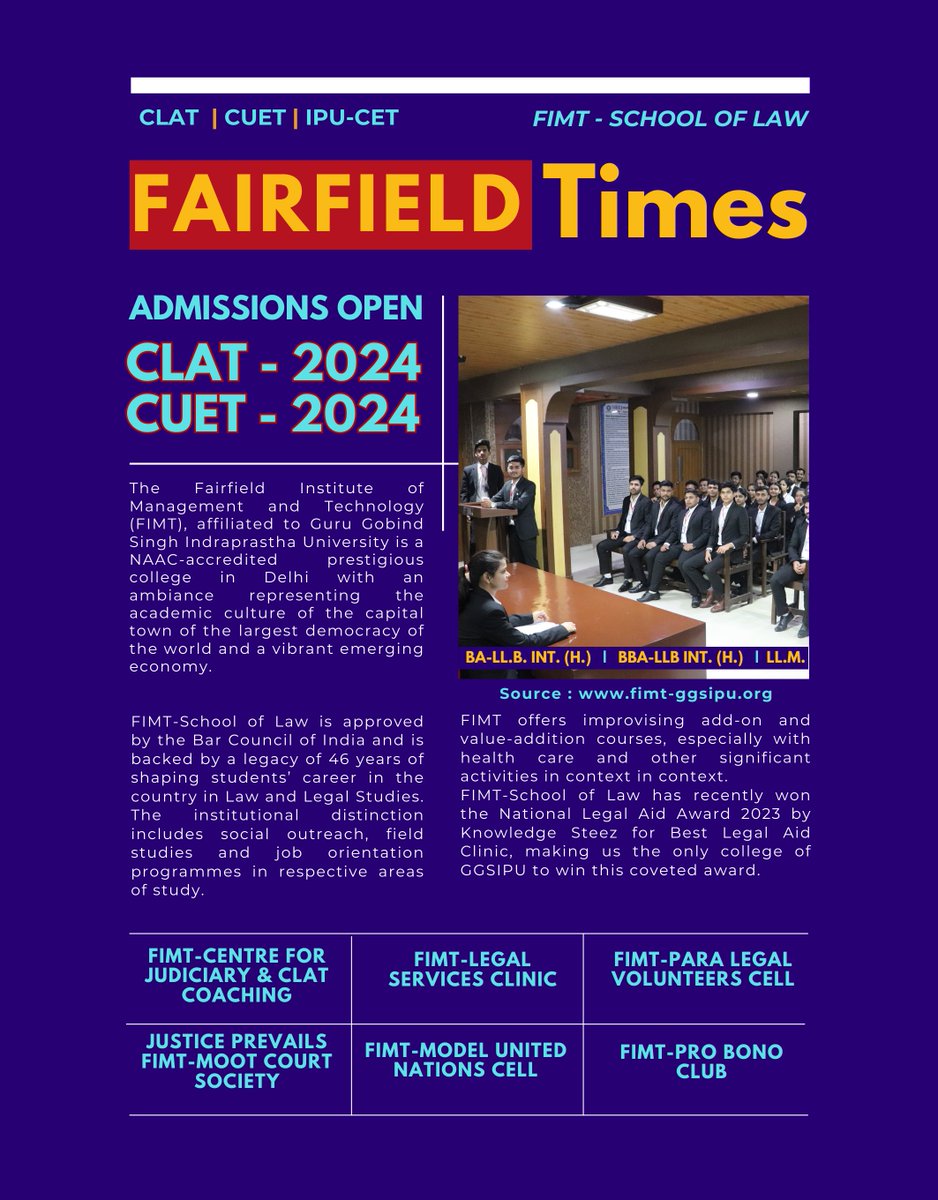 ADMISSIONS OPEN 2024-25
FIMT-SCHOOL OF LAW | CLAT2024 & CUET 2024
CALL NOW! FOR SINGLE WINDOW ASSISTANCE.
📞9312352942 / 9871208326 / 9560596750 / 9650154726
#LLB #LLM #LAWCOLLEGE #CUET2024 #IPUCET #clat2024 #Admissions2024_25