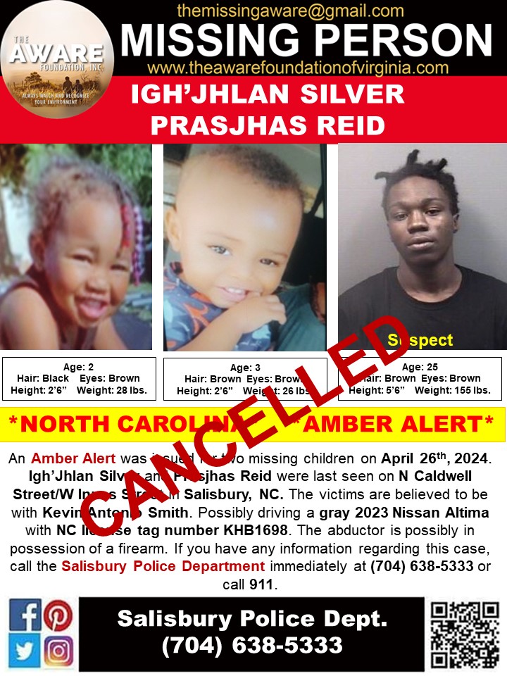 UPDATE: The AMBER Alert was cancelled at 11:30 pm. Thanks again for your help. #TheAWAREFoundation