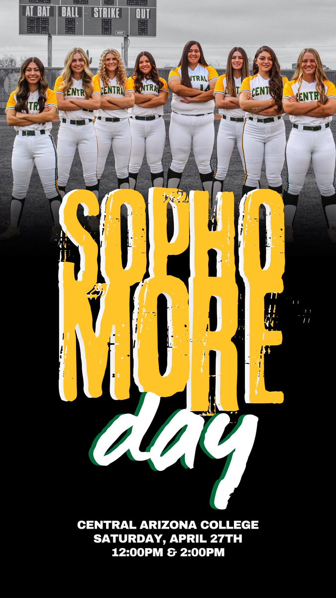 Join us for our Central Arizona Softball Sophomore Day tomorrow!

📍 Central Arizona College
🗓️ Saturday, April 27th
⏰ 12:00pm &amp; 2:00pm