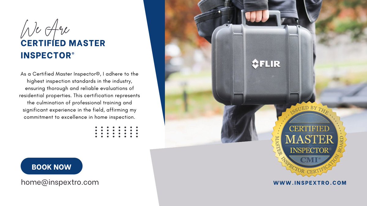 Inspextro's tweet photo. As a Certified Master Inspector®, I adhere to the highest inspection standards in the industry, ensuring thorough and reliable evaluations of residential properties. This certification represents the culmination of professional training and significant experience in the field, affirming my commitment to excellence in home inspection. #CMI #inspextro