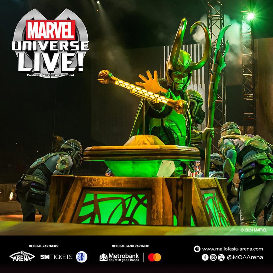 Loki: God of Mischief 🟢 is coming to the SM Mall of Asia Arena on June7 - 16. 

Reserve your tickets now at smtickets.com/tickets/mulman… and at SM Tickets outlets nationwide.

#MarvelUniverseLIVE 
#MOAArena
#ChangingTheGameElevatingEntertainment