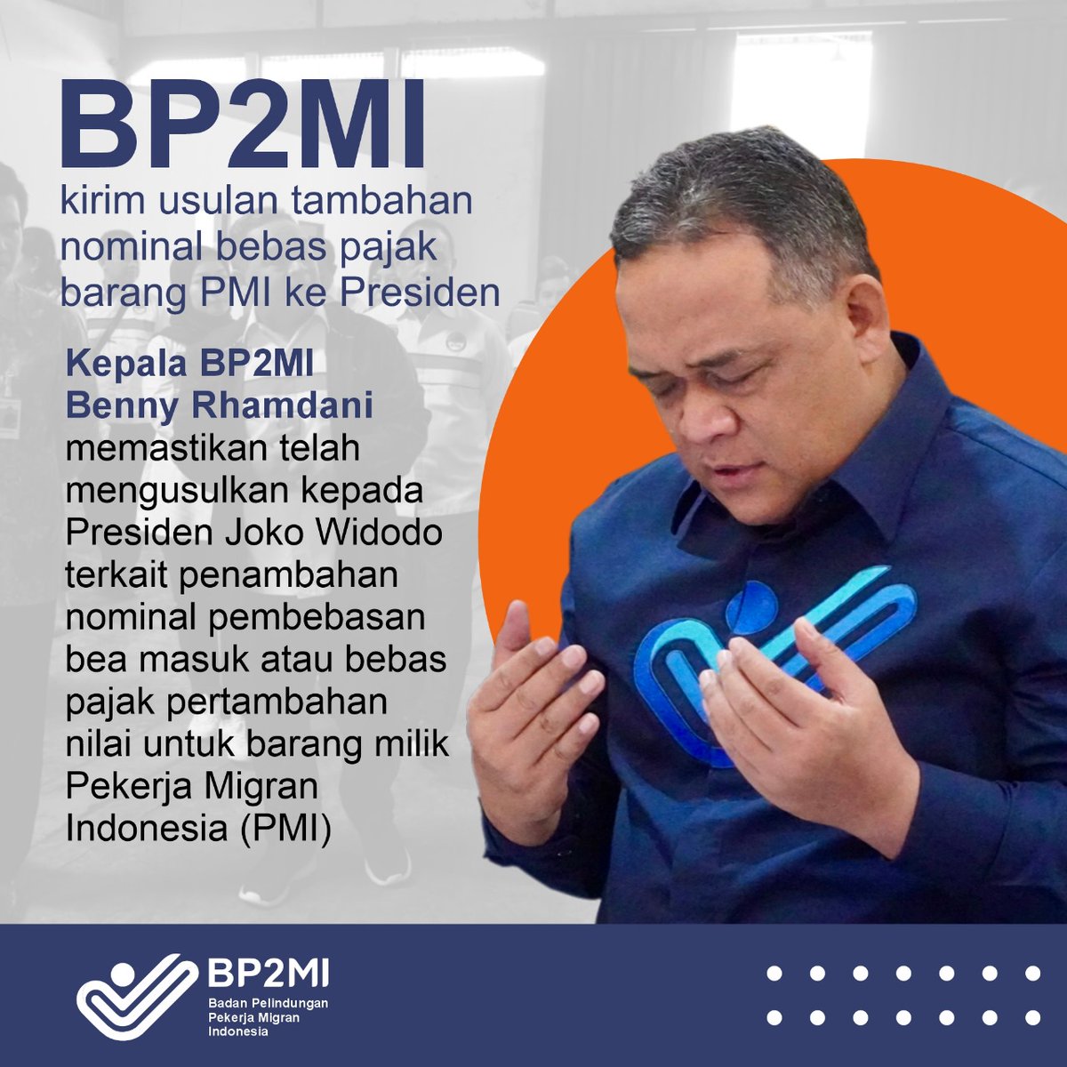 @Kepala_BP2MI Benny Rhamdani menyampaikan, pemerintah akan melakukan relaksasi pajak terhadap barang-barang pengiriman milik pekerja migran Indonesia (PMI). Alhamdulillah #PerjuanganBP2MIUntukPMI sungguh terbukti