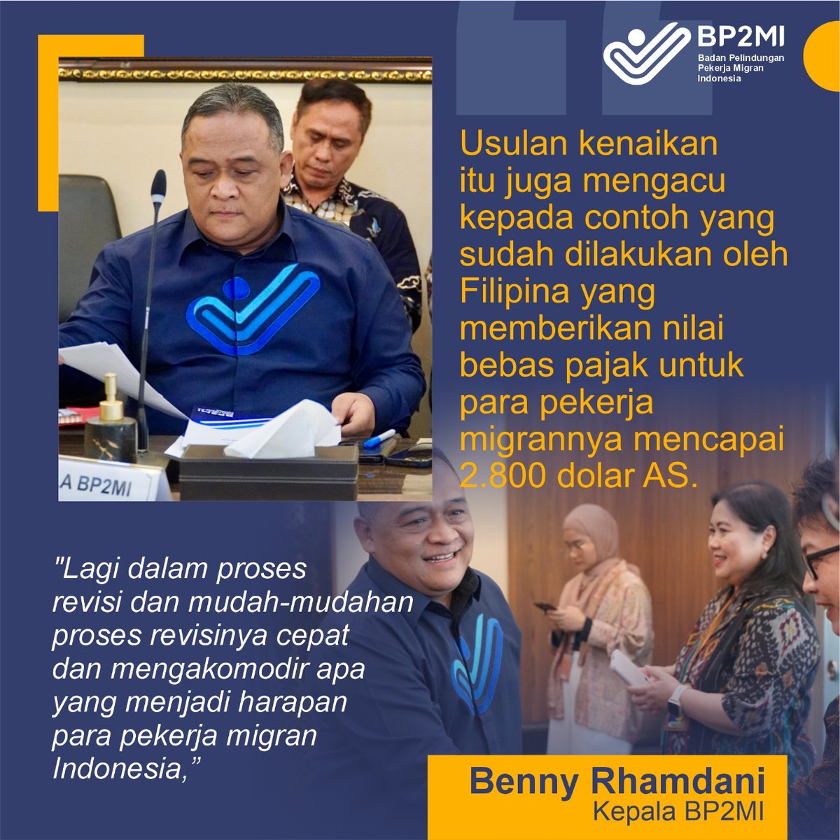 #PerjuanganBP2MIUntukPMI Benny Rhamdani mengungkapkan bahwa usulan terkait pembebasan menjadi sebuah harapan PMI. @Kepala_BP2MI