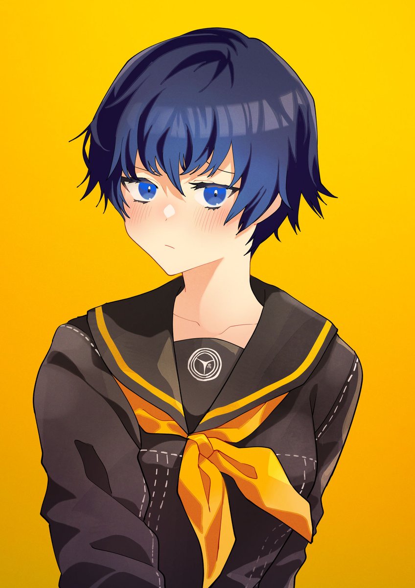 shirogane naoto 1girl solo looking at viewer blush short hair blue eyes simple background  illustration images