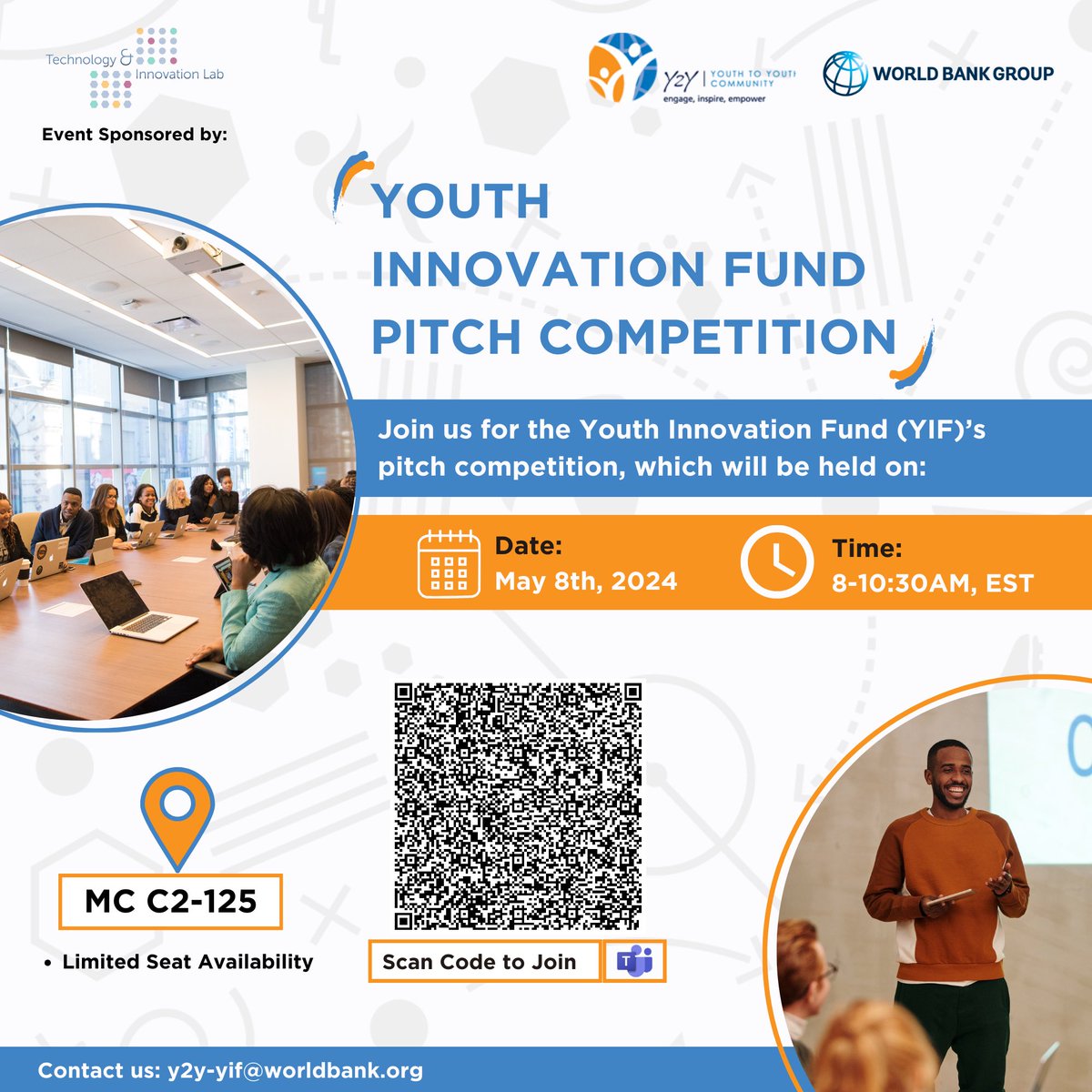 🚀 Calling all World Bank colleagues! 
Save the date for our annual Youth Innovation Fund competition on May 8th.The Youth Innovation Fund is more than just a competition – it's a platform for showcasing groundbreaking project ideas aimed at positive change.
