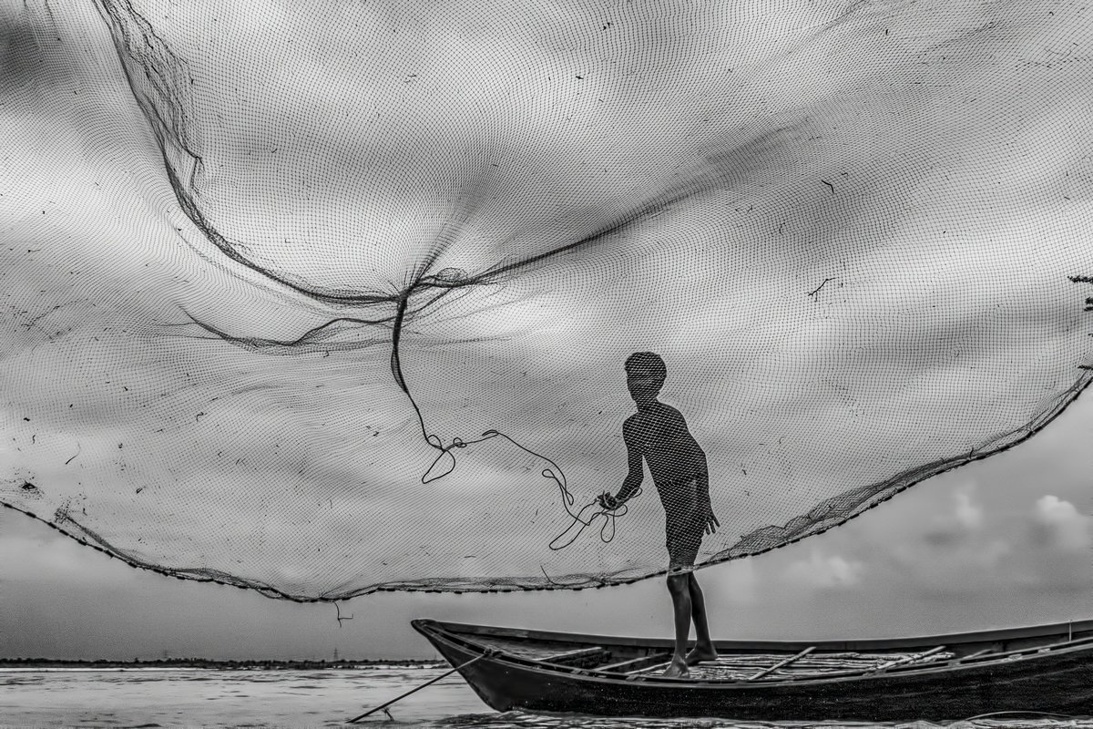 Good Morning Ladies & Gentlemen !!! Work your way through the net of life. 'Master of Net' 0.25 SOL (LE) 🔗⤵️ 'Master of Net' is a story of fishermen in our city. The photograph was taken on Damodar river during monsoon season. The river during this time is filled bank to bank…