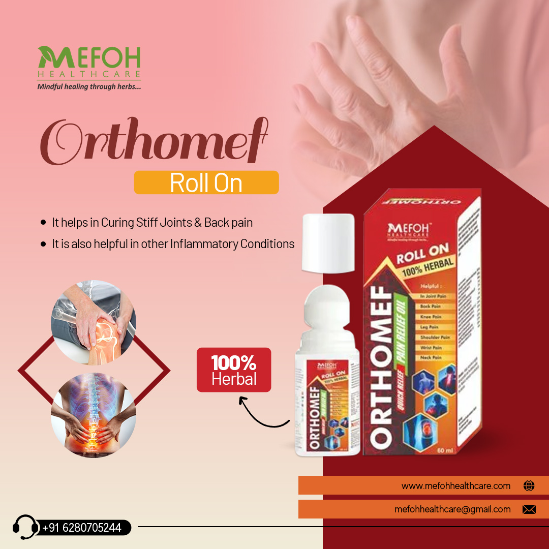 Introducing Orthomef Roll On By Mefoh Healthcare 
Call us at +91-6280705244 | mefohhealthcare.com| 
Email: mefohhealthcare@gmail.com| 
. 
. 
#manufacturers #pharma #mefohhealthcare #thirdparty #ayurvedic #ayurvedicpcd #Healthcare #ayurvedicproducts