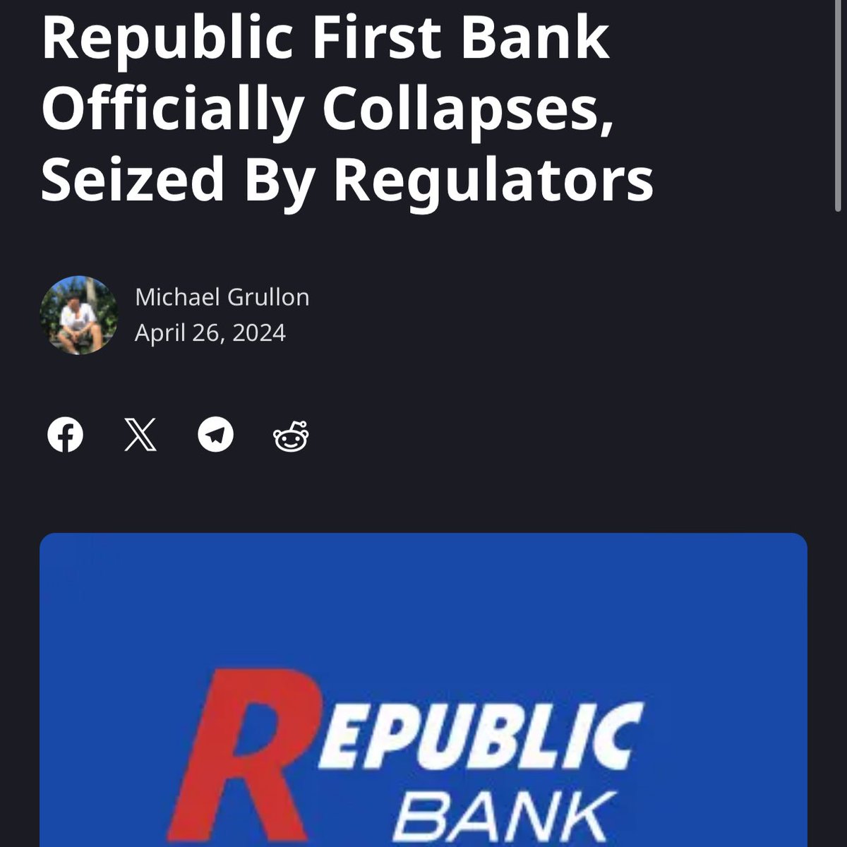 And all the “experts” told you that the regional banking crisis was over.  Guess again!

#bankingcrisis #RepublicFirstBank #bankfailure