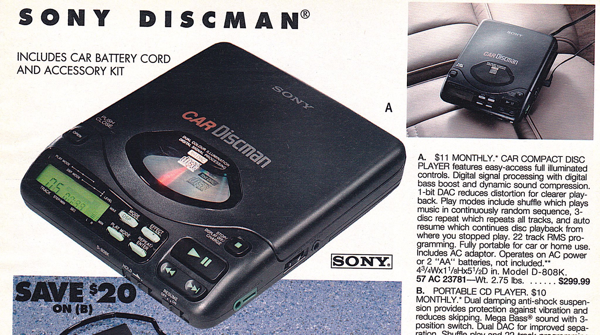 SONY CAR Discman　D848-K　本体、カーマウントのみ Vintage Early '90's Sony car Discman D-808K 1 bit DAC | eBay