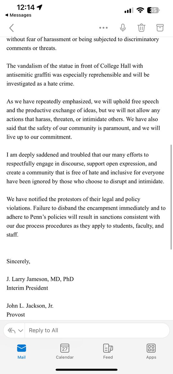 the president of UPenn sent out an email to faculty and staff calling this an act of “antisemitic vandalism”.