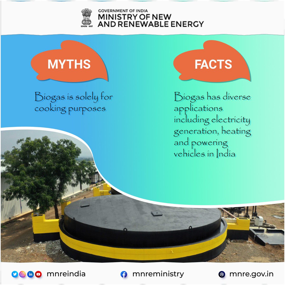 Myth busted! Biogas isn't just for cooking! While it's great for the kitchen, did you know it also powers electricity generation, heating, and even vehicles in India? Tell us in the comments: Did you know biogas had so many uses? #Biogas #RenewableEnergy #MNREIndia
