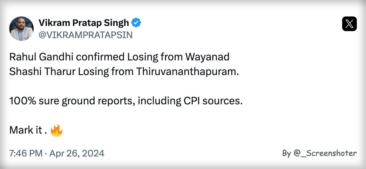 I wrote this tweet 🐣 

& Chamchas have gone mad mad after me . 

I again say Rahul Gandhi is losing Wayanad this time 200% sure . 🔥🙌