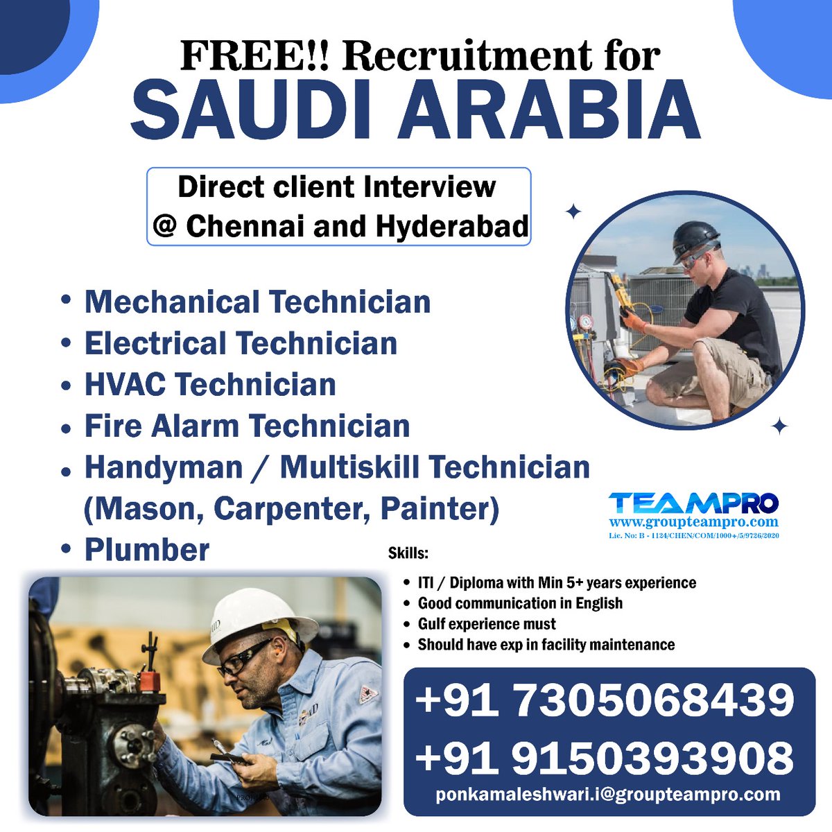 #freerecruitment #saudijobs #saudijobseekers #technician #electrical #mechanical #firealarm #plumber #handyman #facilitymaintenance #immediatejoiners #shortlistingunderprogress #directinterview