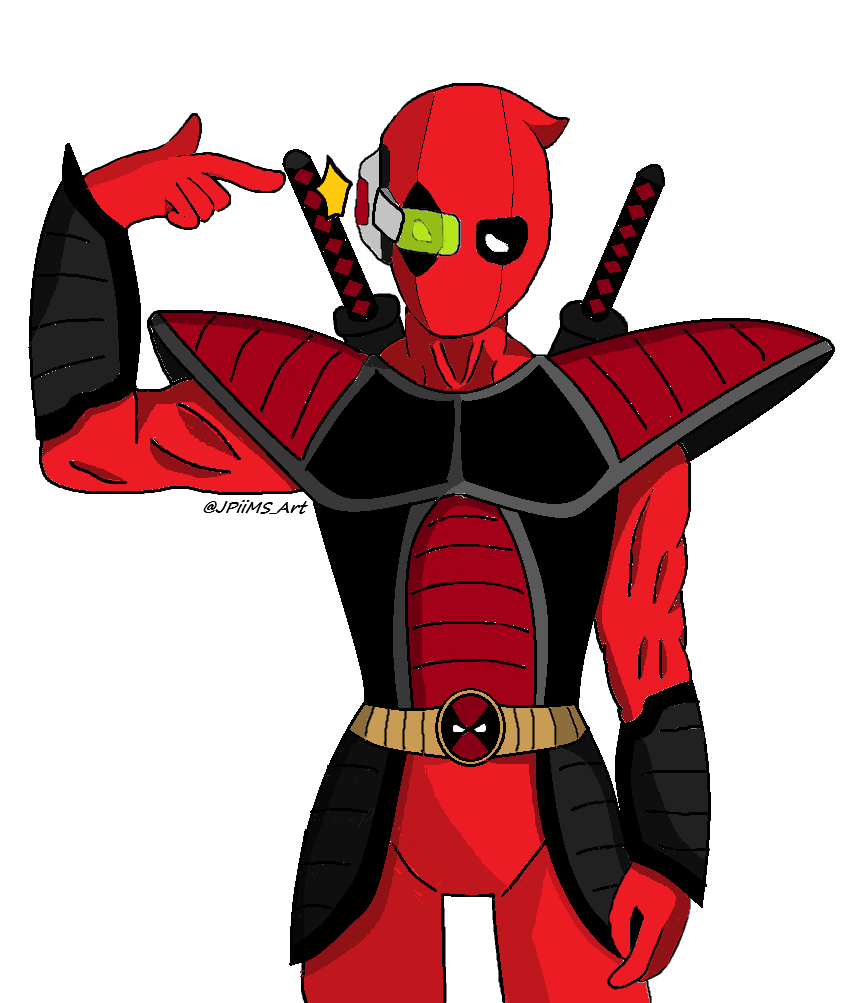 Digitalización amateur (Paint jaja) de mi dibujo de Deadpool x DBZ