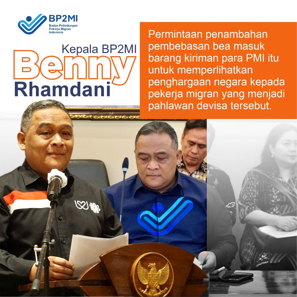 Menurut @Kepala_BP2MI Benny Rhamdani, batasan nilai maksimal barang kiriman dari US$1.500 menjadi US$2.800 per tahun itu merupakan bentuk penghargaan negara kepada para PMI yang menjadi pahlawan devisa Indonesia. #PerjuanganBP2MIUntukPMI