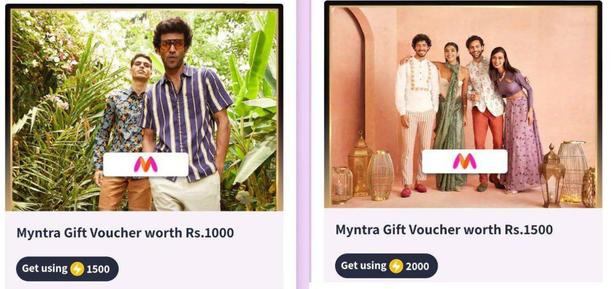 📣📣Redeem your supercoins for Myntra vouchers.

Only for Myntra insider users.

✅: t.me/AmazingDealz11…

Get Myntra Gift Voucher worth Rs.1500 Using 2000 Supercoins.

Get Myntra Gift Voucher worth Rs.1000 Using 1500 Supercoins.