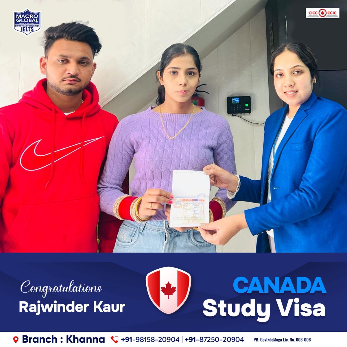 🚀 Cheers to Rajwinder Kaur for securing her Canada Study Visa with the seamless guidance of Macro Global!  
#MacroGlobal #GurmilapSinghDalla #Canada #Canadastudyvisa #canadaopenworkpermit #spousevisa #Visitorvisa #Visa #IELTS #EnrollNow #Immigration #immigrationlawyer #Moga