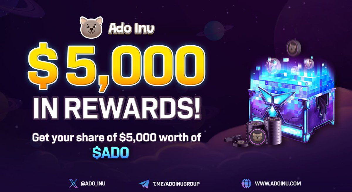 New airdrop: Ado Inu (ADO) Total Reward: $5,000 worth of ADO Rate: ⭐️⭐️⭐️⭐️ Winners: 800 Random & Top 50 Distribution: after listing Bot Airdrop Link: t.me/adoinuairdropb… #Airdrop #Airdrops #Airdropinspector #Solana #SOL #AdoInu #ADO #TelegramAirdrop #AirdropBot #NewAirdrop…