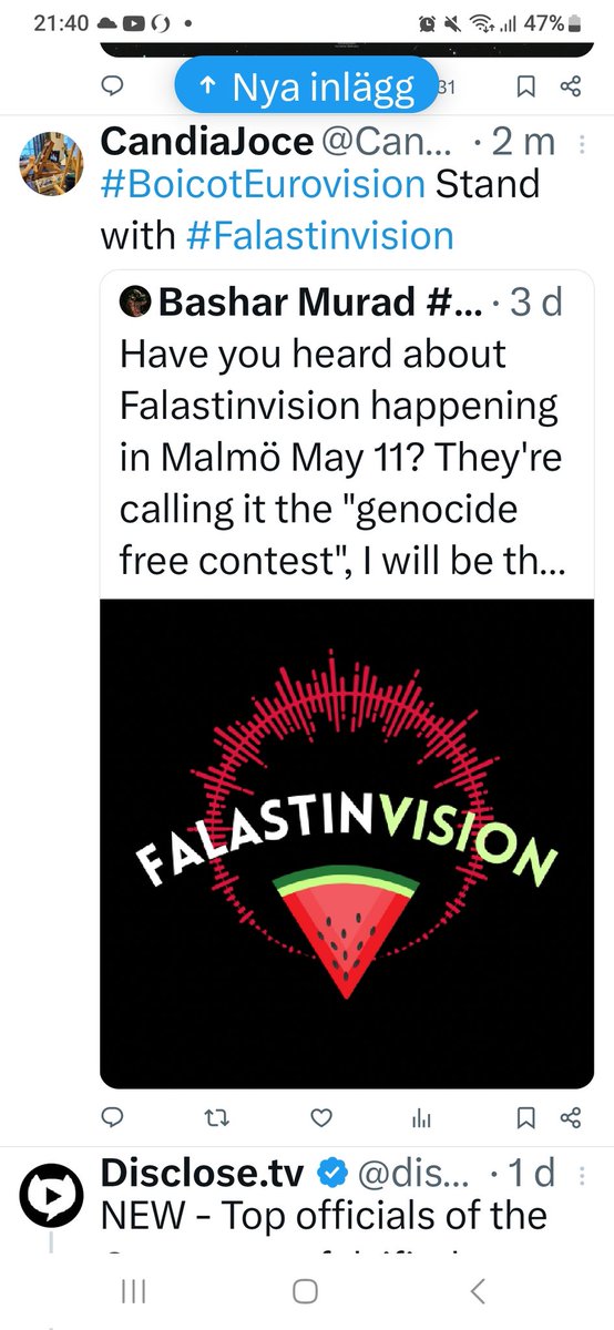 @BDSMadrid @chikosdelmaiz Habrá un festival pro Palestina el mismo dia de Eurovision, a la misma hora y en la misma ciudad Malmö,necesita difusión y apoyo @BDSMadrid @BDSmovement @BDS_Arabic @rogerwaters @DrKarimWafa @DrKarimWafa #BoicotEurovision