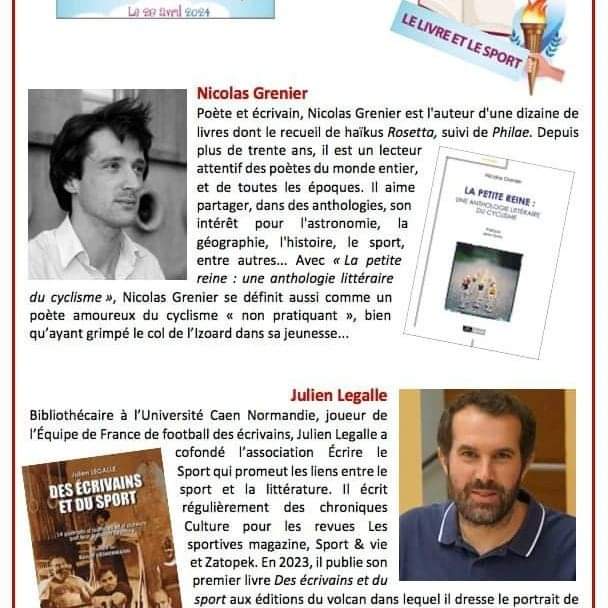 📚 Julien Legalle a cofondé @Ecrirelesport qui promeut liens entre sport et littérature, écrit des chroniques pour @lessportivesmag, Sport & vie et Zatopek. Premier livre 'Des écrivains et du sport' @EdVolcan. Mention spéciale du @PrixJulesRimet 2023.