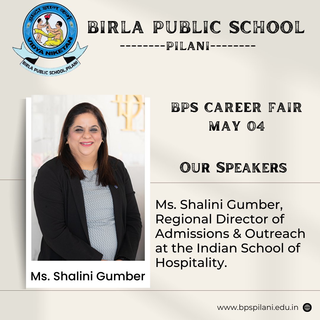Get ready for the Birla Public School Pilani Career Fair 2024! Meet with Ms. Shalini Gumber, Regional Director of Admissions & Outreach at the Indian School of Hospitality. Learn more about career opportunities in the hospitality industry!
#betpilani l  #BPSCareerFair