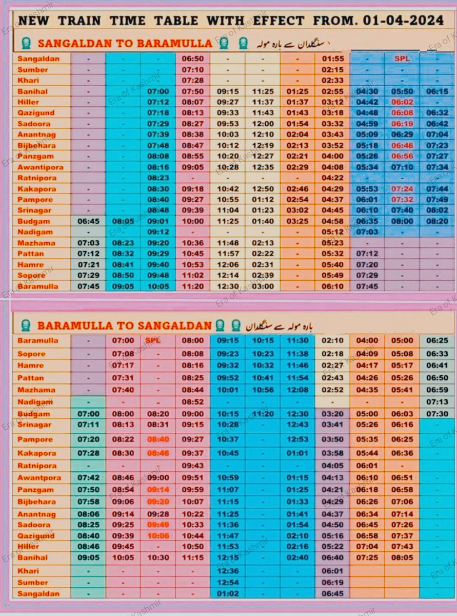 Train Schedule between Sangaldan and Baramulla, and vice versa.
#TrainSchedule #Sangaldan #Baramulla #KashmirRailway #TravelConvenience