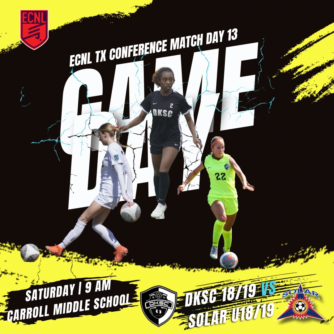 Match Day 13 in @ECNLgirls TX Conference is Tomorrow, Sat, April 27! Looking forward to the game. @DKSC_official @ImYouthSoccer @EcnlTexas ⏰ 9 AM 📍Carrol Middle School, Southlake 🆚 @SolarECNL06