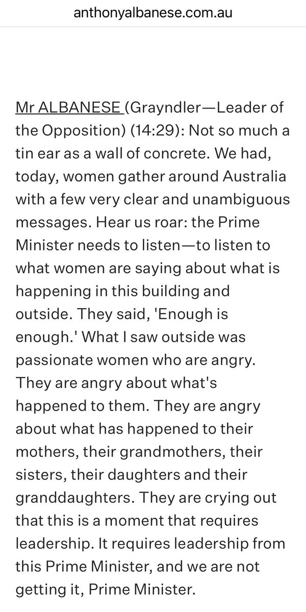 Remember this Albanese?You are all talk and no action . 

Monday, 15th March 2021 
#March4Justice - Responding to the Prime Minister