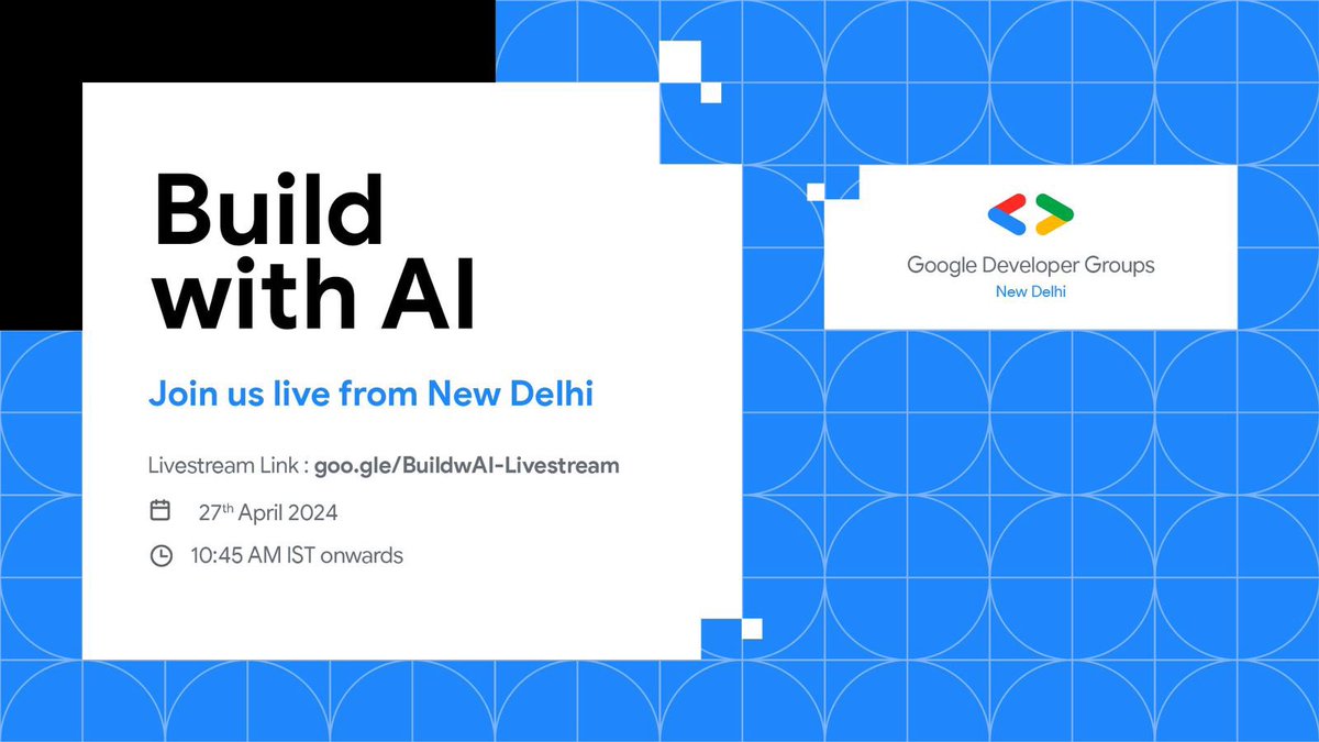 🔴 LIVE NOW: #BuildWithAI Roadshow in Delhi! 🔥 Don't miss a second of this insane AI knowledge download as top experts from the community take the stage! Tune in LIVE at goo.gle/BuildwAI-Lives… Get ready to have your mind blown and unlock the future! 🧠💥 #GDGNewDelhi