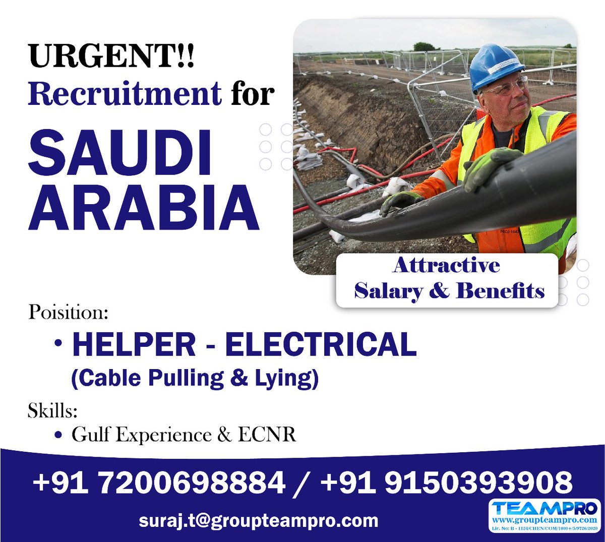 #urgentrecruitment #saudijobs #saudijobseekers #ksajobs #helper #electricalhelper #cablepulling #cablelying #immediatejoiners #shortlistingunderprogress