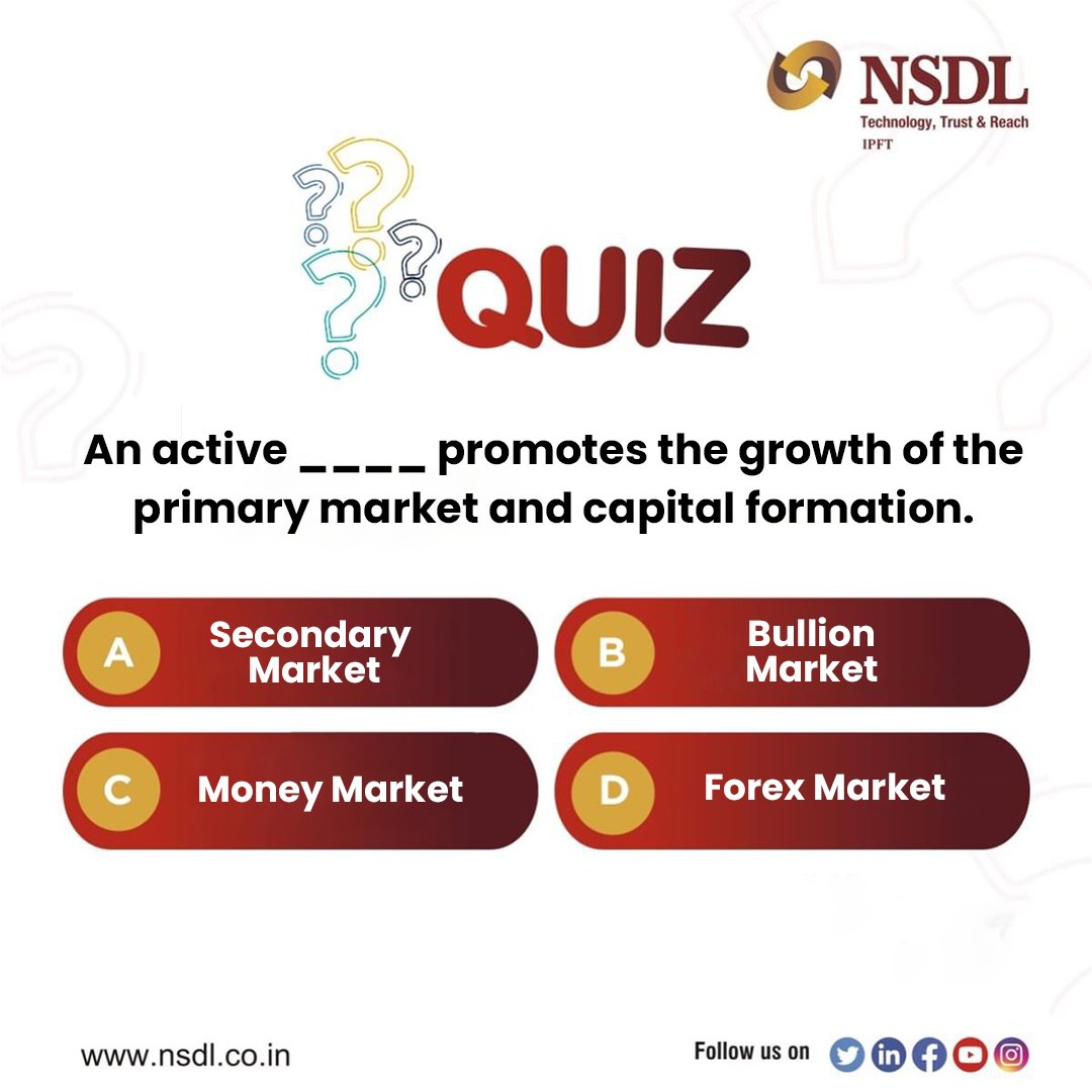 #Contest alert - Win prizes every week! To enter the quiz leave the correct answer in the comments below and stand a chance to win exciting prizes! 1) Follow NSDL on all of its social media channels. Facebook, facebook.com/nsdl.co.in LinkedIn, linkedin.com/company/nation……
