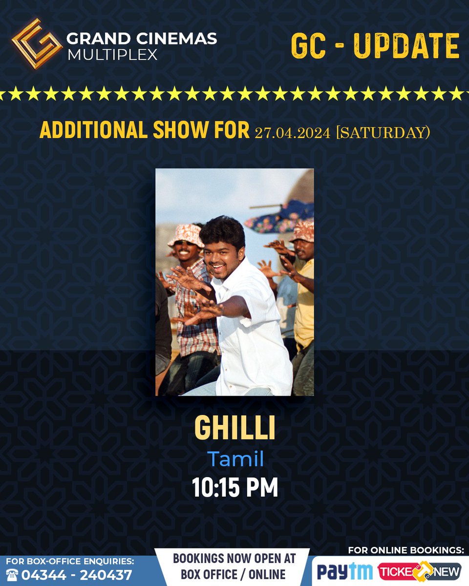 Additional show for Ghilli Tonight. #ghillirereleasecelebrations #hosurthalapathyvijayfans #grandcinemashosur