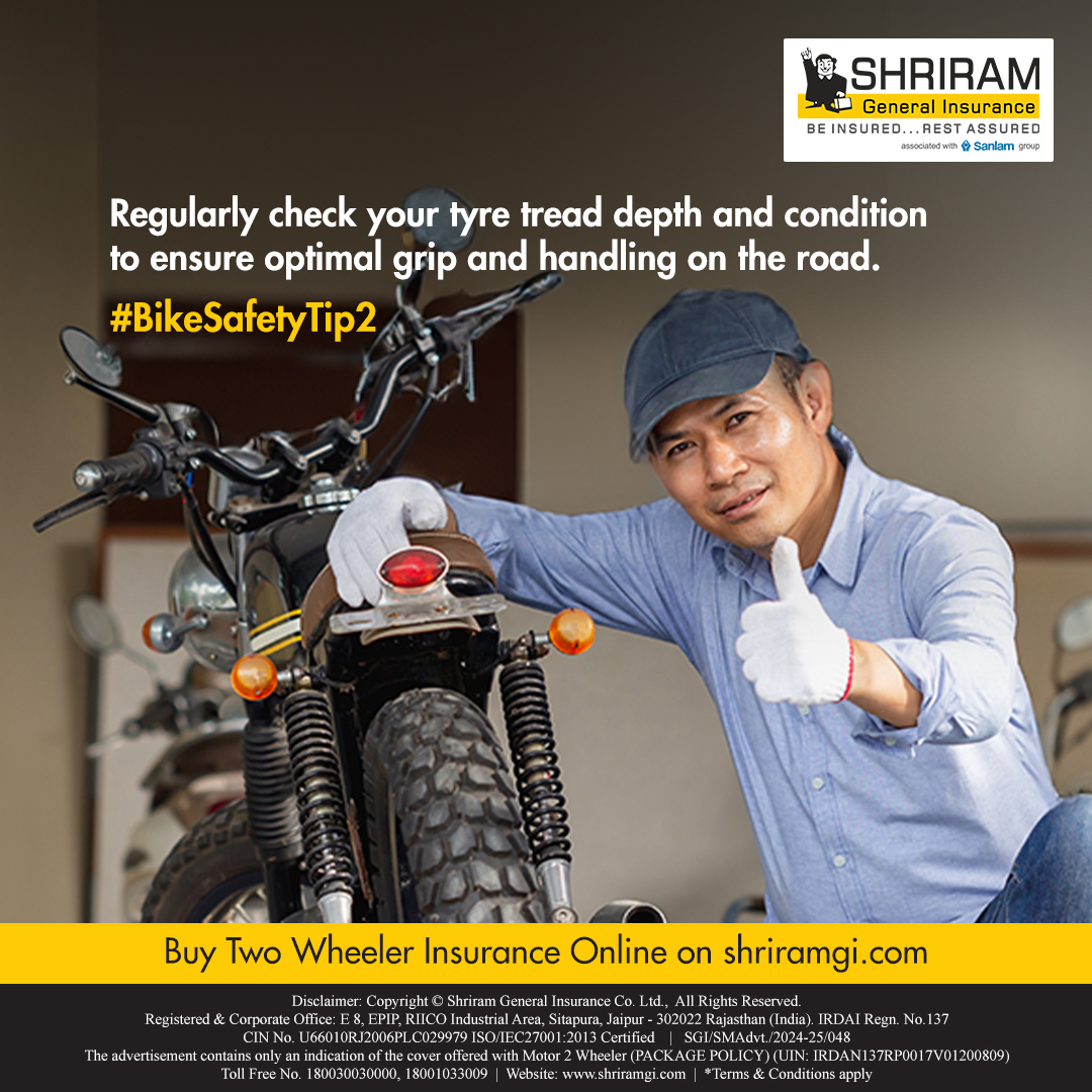 Make your bike ride super smooth, and comfortable by checking your bike tire every time you step out, otherwise, you may suffer the adverse consequences. So, you decide!
shriramgi.com/two-wheeler-in…

#BikeInsurance #Insurance #BikeSafety #ShriramGI #BikeCare #BikeSafetyTips #BikeTips