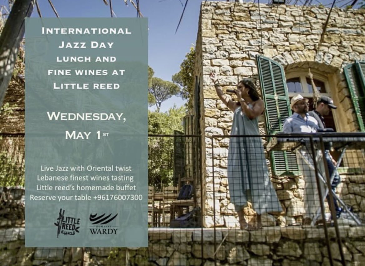 Join us on May 1st for some cool jazz, fine wine and delicious #homemadefood @littlereed.lb 
Reserve your table by calling +96176007300 
.
#domainewardy #wine #sustainable #vegan #awardwinning #lebanesewine #lebanesewineries #littlereed #winetasting #jazz #buffet #wineandfood