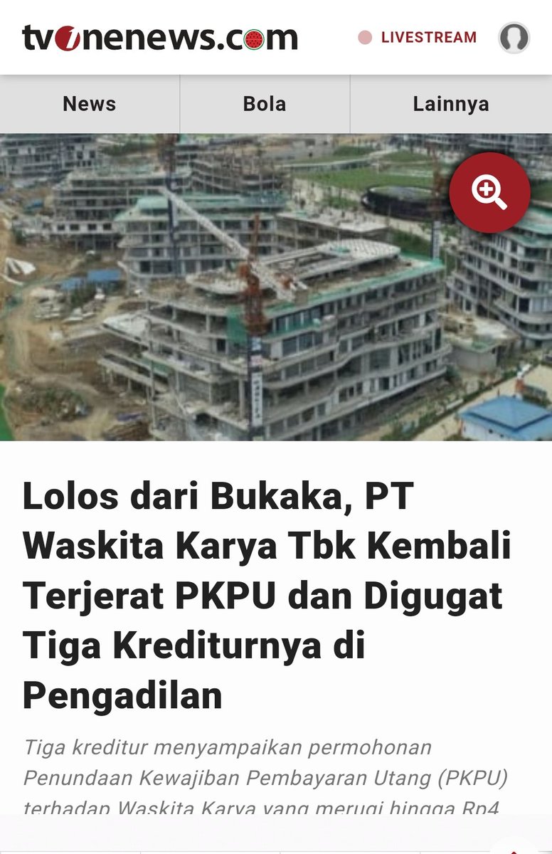 Wadidaw.... Salah 1 BUMN Katya nih Sblmnya, PT Waskita Karya Tbk yg mengalami kerugian 'triliunan' rupiah sjk 2020 telah berkali2 mendapat gugatan dr bbrp kreditur.  2020 menterinya udh bang @erickthohir Kan? Ini udh masa akhir jabatan, gmn solusinya🤔 tvonenews.com/ekonomi/204956…