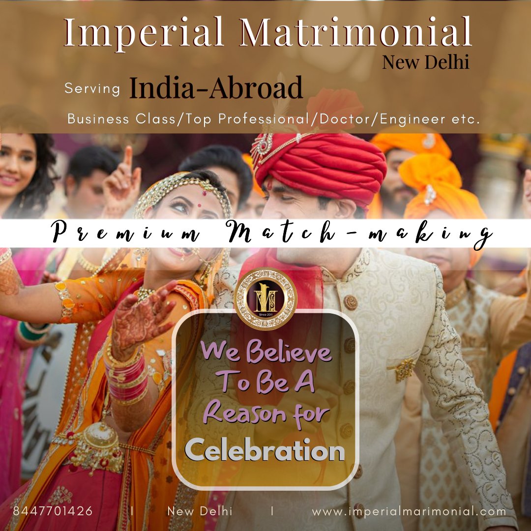 If you are anywhere in the world and looking for a bride and groom of Indian origin, look no further! We are providing world-renowned match-making services. Imperial Matrimonial, New Delhi Please visit: www.imperialmatrimonial.comPlease contact: 8447701426 #Doctors #NRI #elite