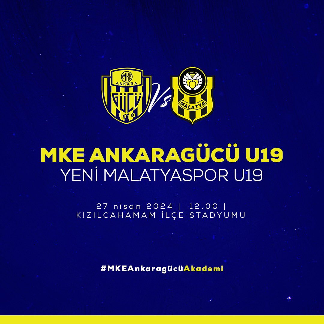 MAÇ GÜNÜ | 🆚 MKE Ankaragücü U19 - Yeni Malatyaspor U19 ⏰ 12.00 🏟 Kızılcahamam İlçe Stadı #MKEAnkaragucuAkademi