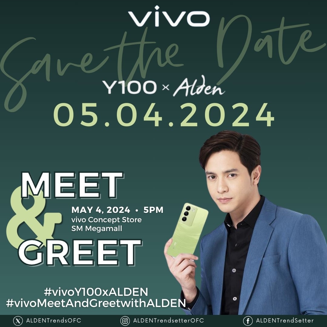 So ang Meet & Greet pala ay sa May 4, 2024 - 5PM
             👇🏾👇🏾👇🏾
#vivoY100xALDEN
#vivoMeetAndGreetwithALDEN 
#ALDENRichards