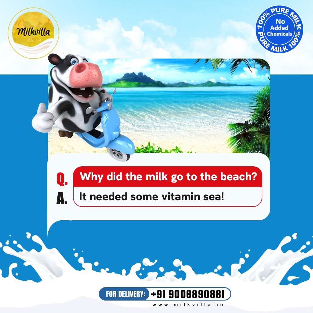 🥛🌊 Milk's got its priorities straight! 😄 Who else could use a splash of 'vitamin sea' today? 🏖️

#MilkVilla #FarmToFork #Sustainability #LocalFarmers #PureGoodness #PureMilk #nochemicalsadded #doortodoordelivery #FarmToDoorstep #FreshMilkSubscription #FreeMilkOffer #FreshMilk