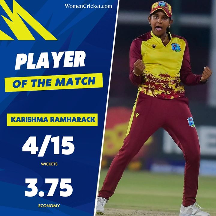 Player of the match: Karishma Ramharack 🙌

#women #cricket #PAKvsWI #westindiescricket #T20I #CricketTwitter #WomenCricket