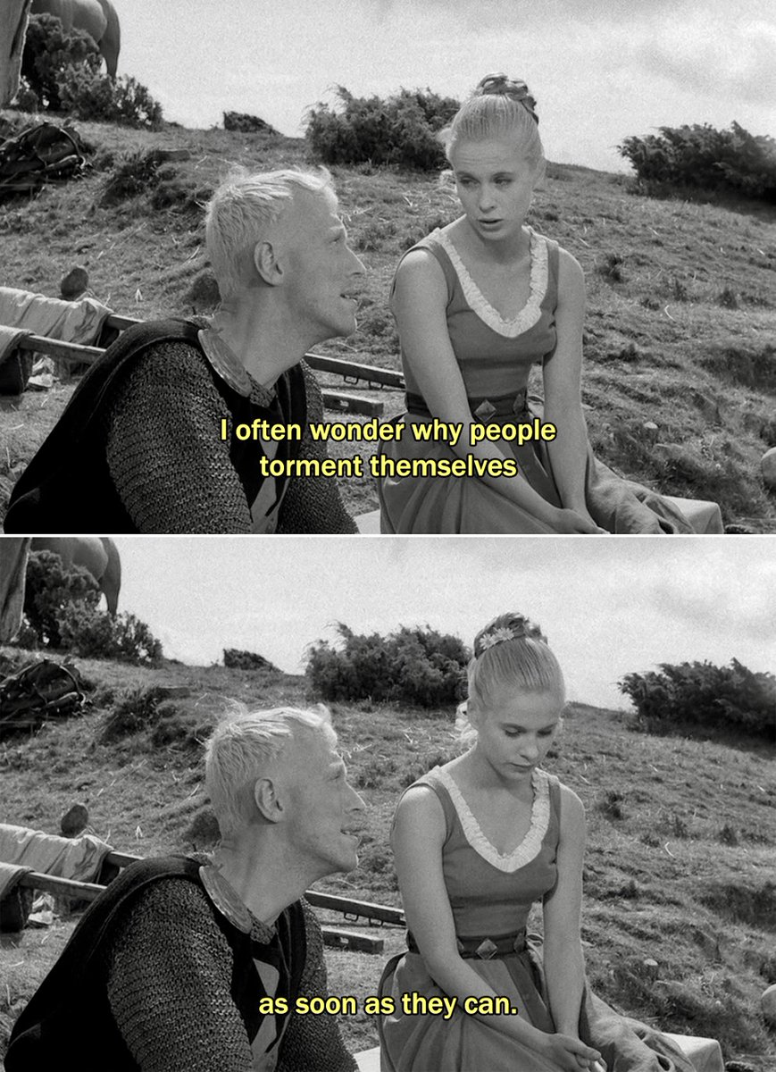 Psychoanalysis at the movies “I often wonder why people torment themselves as soon as they can.” Bibi Andersson being Mia, to Max von Sydow being Antonius Block the medieval knight, in The Seventh Seal, written and directed by Ingmar Bergman, 1957.