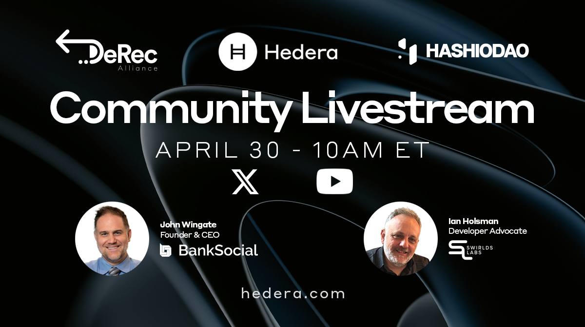 👥 Join us this Tuesday at 10AM ET for our #Hedera Community Livestream ft. @BANKSOCIALio CEO @PresidentHODL and @swirldslabs Dev Advocate Ian Holsman to provide updates on BankSocial and HashioDAO! Available live here on @X as well as @YouTube. 🎥 youtube.com/channel/UCIhE4…