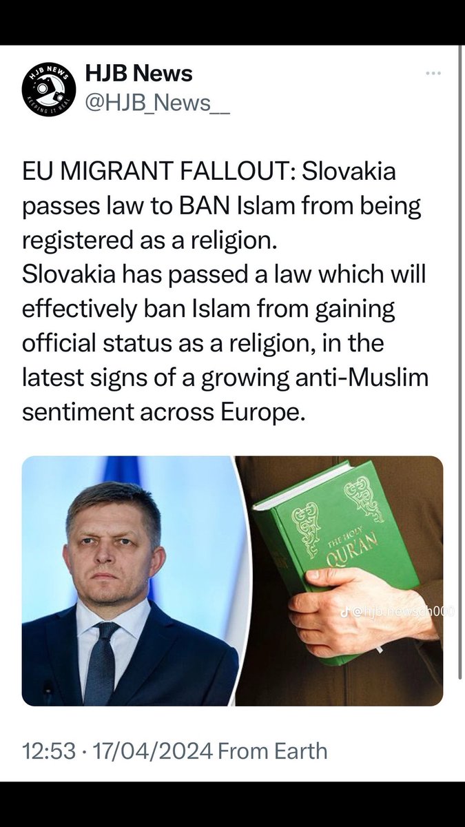 The entire Europe should follow Slovakia example. #BanIslam from Europe!!! They don’t belong here. 
#FreeEurope