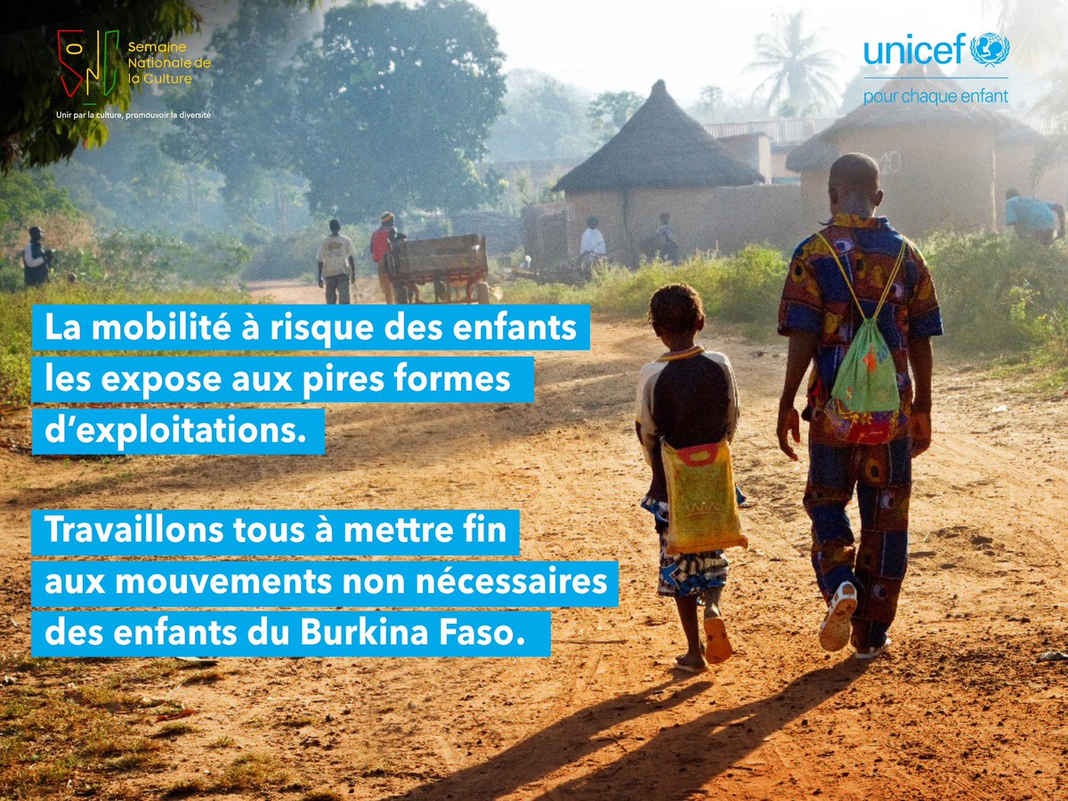 Les mouvements des enfants hors de chez eux les exposent aux pires formes d’exploitations. Travaillons tous à mettre fin aux mouvements non nécessaires des enfants du Burkina Faso. 

#PourChaqueEnfant, protection
 @onubf  #SNC2024