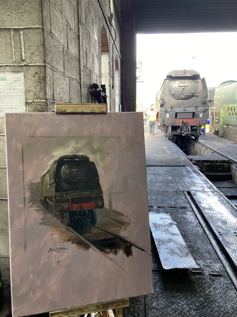 Guild of Railway Artists paintings of locomotive “Manston” from this weeks painting day are on display all weekend at Alresford Station for @Watercress_Line steam gala #heritage #Steam #Railways