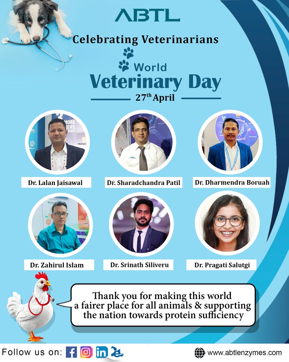 VETERINARIANS ARE ESSENTIAL HEALTH WORKERS !!
On this great auspicious day, ABTL salutes all the vets for their selfless efforts & contribution towards livestock.
#abtlenzymes #ABTL #WorldVeterinaryDay #veterinary #veterinarian #healthworkers #poultry #livestock #LivestockHealth