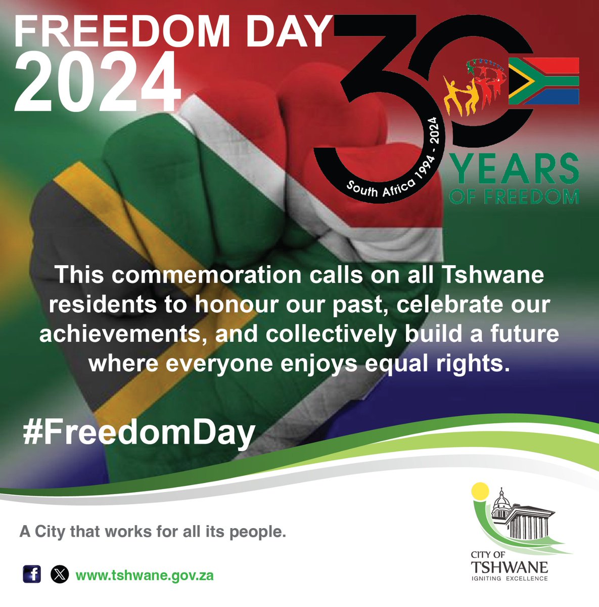 The @CityTshwane wishes Tshwane residents a happy #FreedomDay.